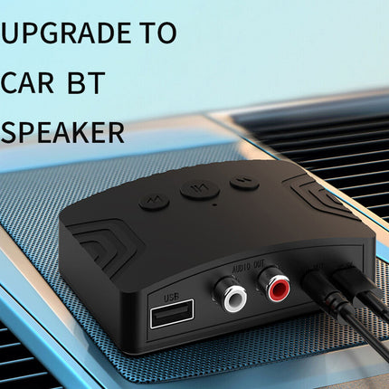 Car audio upgrade kit with Bluetooth speaker on a car dashboard