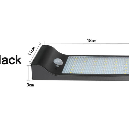 Black LED wall light with dimensions on a white background