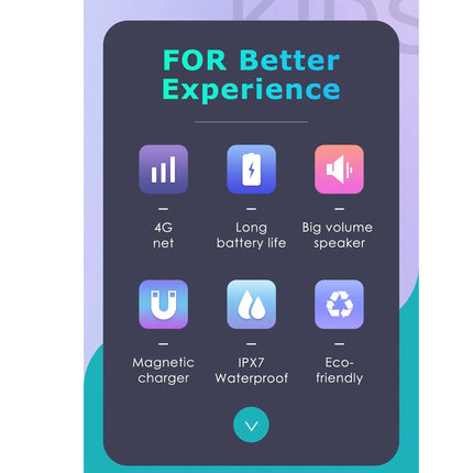 Phone feature list with icons and text on a dark background