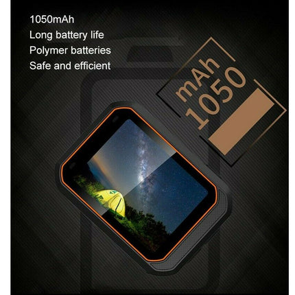 Product with a battery label indicating 1050mAh and text about battery life and safety.