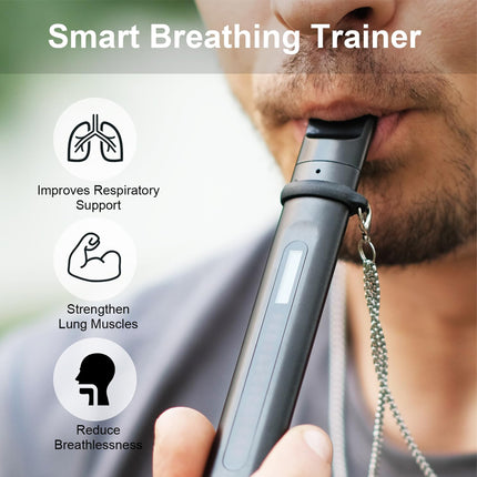 Breathing Exerciser Respiratory Muscle Trainer - Rechargeable | Digital Display, LED Indicator, 5-Month Battery Life, Black