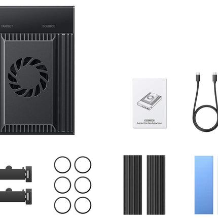 Collection of electronic components and packaging on a white background