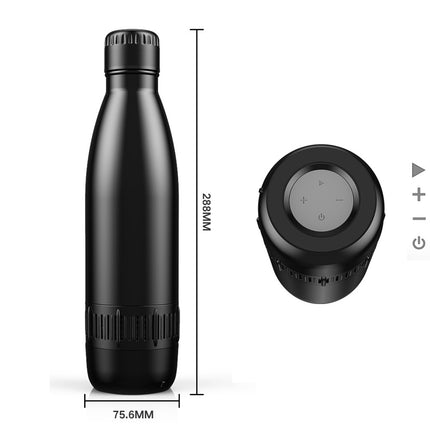Bluetooth Speaker Water Bottle 500ml Stainless Steel Vacuum Insulated Thermal Flask 24 Hour Hot Cold Bottle with Wireless Speaker Black