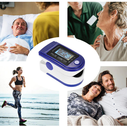 Pulse oximeter with lifestyle images of people in various settings