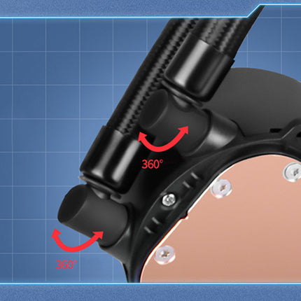 Black hair dryer with adjustable nozzles on a blue grid background