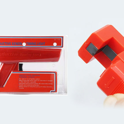 Red cable tie dispenser with packaging on a white background
