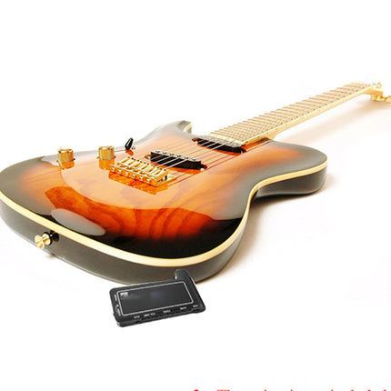 Electric guitar with a sunburst finish on a white background
