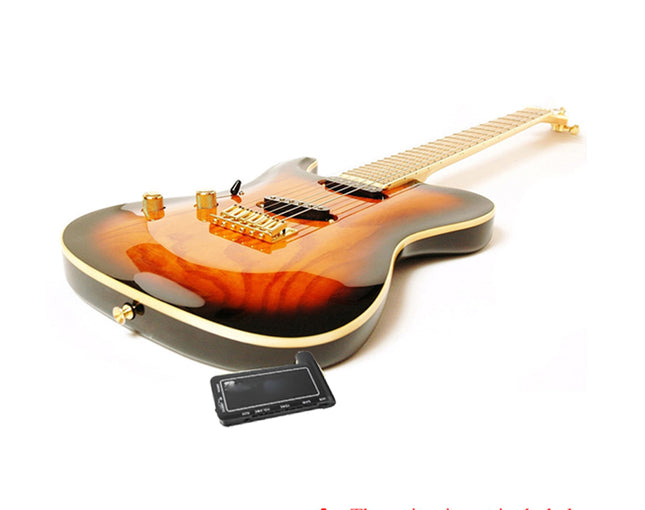 Electric guitar with a sunburst finish on a white background