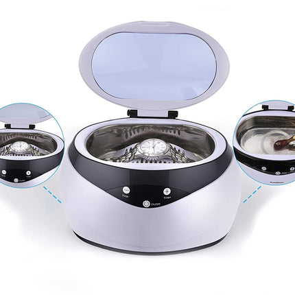 Ultrasonic cleaner with three compartments on a white background