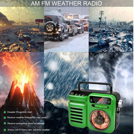 Emergency Weather Radio - 4-in-1 with Solar & Hand-Crank Power | AM/FM/NOAA, Bluetooth Speaker, LED Flashlight, SOS Alarm, 2000mAh Power Bank, RC-15187
