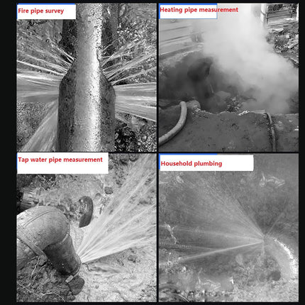 Collage of images showing different pipe measurements and surveys.