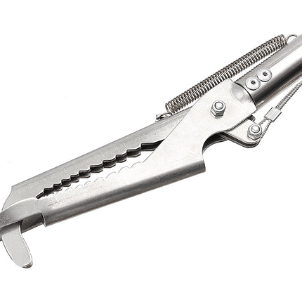 Metallic pliers with a spring on a white background