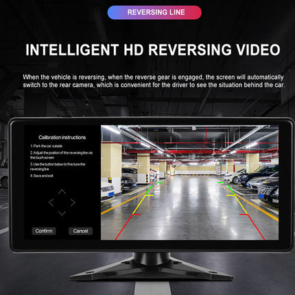 Monitor displaying intelligent HD reversing video with reversing line feature in a dark setting