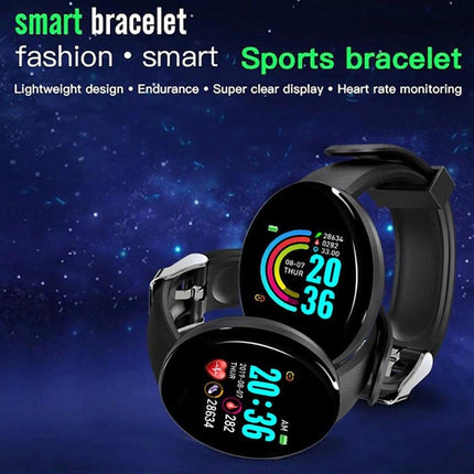Smart bracelet with colorful display on a dark blue space-themed background