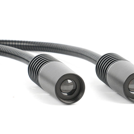 Two metallic nozzles with flexible hoses on a white background