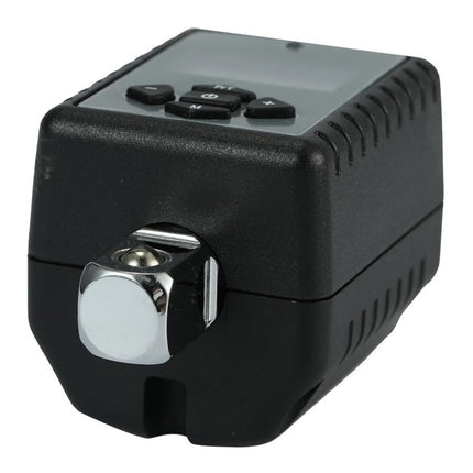 Black electronic device with control buttons on a white background