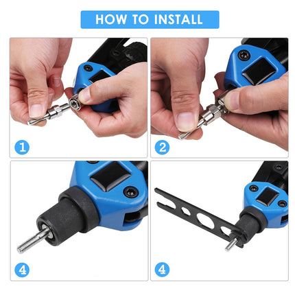 Step-by-step guide on how to install a tool with close-up shots of hands using the tool.