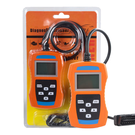 Orange diagnostic tool with cables on a white background