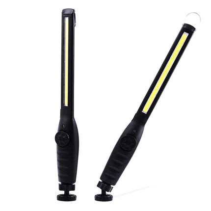 Two black LED work lights on a white background