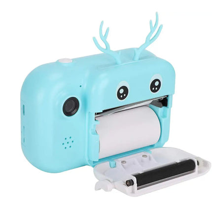 Blue cartoon-like printer with antlers on a white background