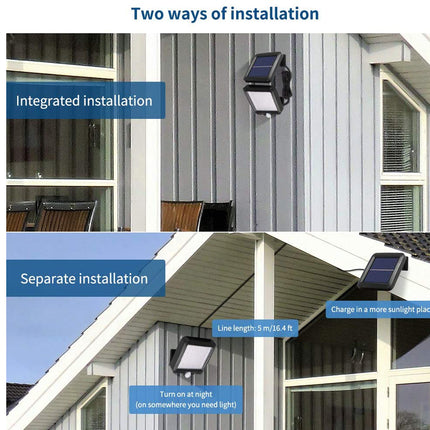 Two ways of installing a solar light on a building exterior.