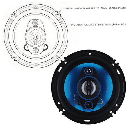 Car speaker with installation diameter details on a white background