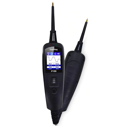 Black electronic device with a digital display on a white background