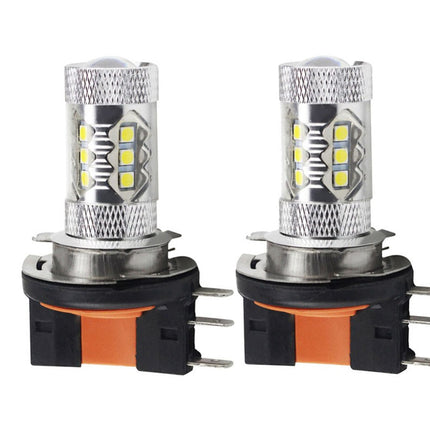 Two LED light bulbs with metallic bases and orange connectors on a white background