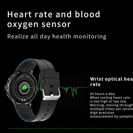 Smartwatch with heart rate and blood oxygen sensor on a black background