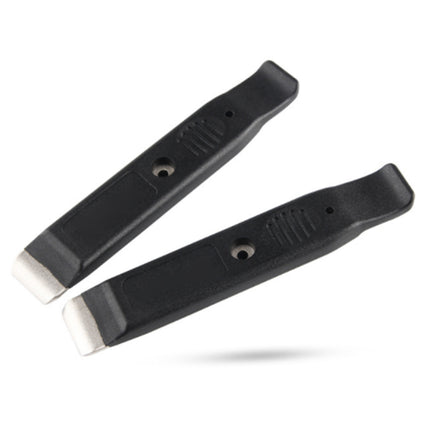 Two black plastic tools on a white background