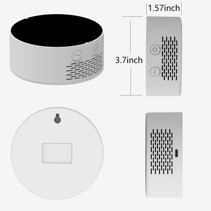 Measurement chart of a cylindrical electronic device with dimensions labeled.