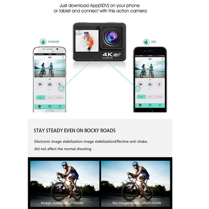 Action camera with smartphone app interface on a white background