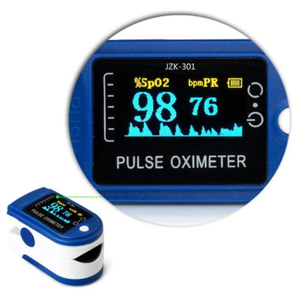Pulse oximeter with digital display on a white background