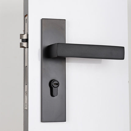 Black door handle on a white door