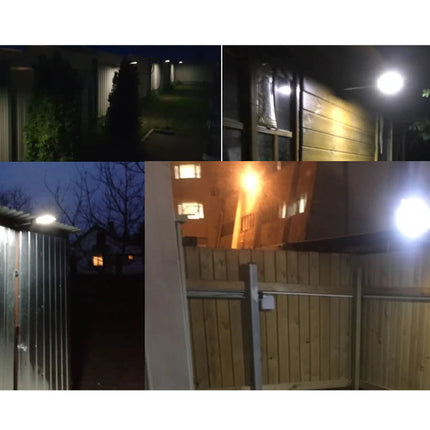 Collage of outdoor night scenes with various light sources.