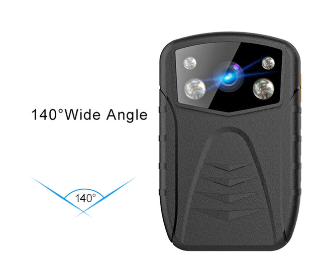 Black body camera with wide-angle indicator on a white background