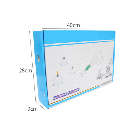 Product packaging with dimensions labeled on a white background