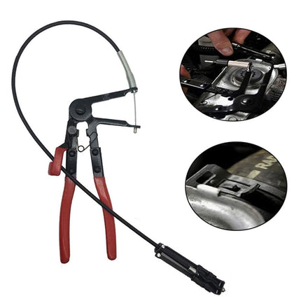 Bendable tool with cable and close-up insets on a white background