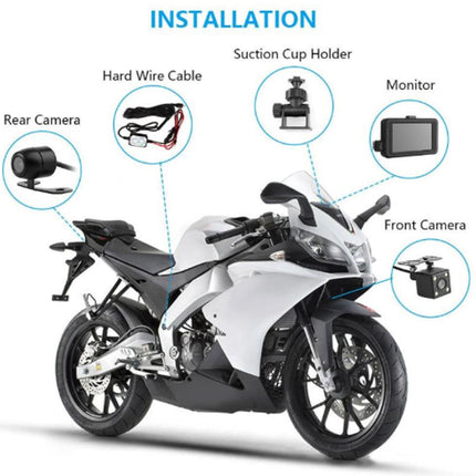 Motorcycle with camera installation parts labeled on a white background