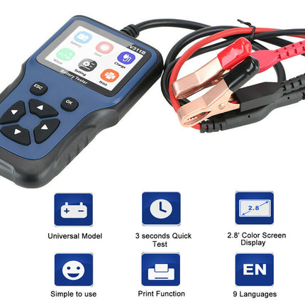 12V Car Battery Tester - VoltCheck | Digital Load Analyzer with 2.8" LCD Screen, Waveform & PC Printer Support