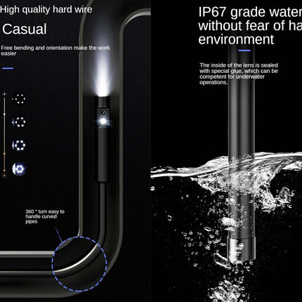 Product with text highlighting high-quality hard wire, IP67 grade waterproof feature, and ease of use.