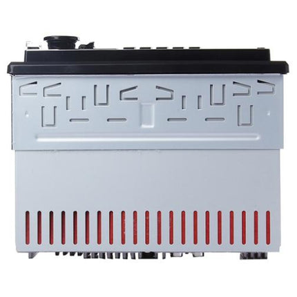 Back view of a white electronic device with black and red accents on a white background