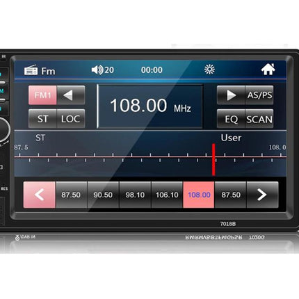 Car multimedia display with radio and navigation interface on a white background