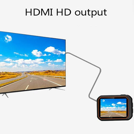 TV displaying a scenic road with a smaller screen showing the same scene, labeled 'HDMI HD output'.