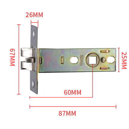 Metal lock with dimensions marked on a white background