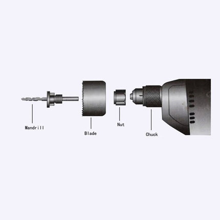 Diagram of a drill with labeled parts on a white background