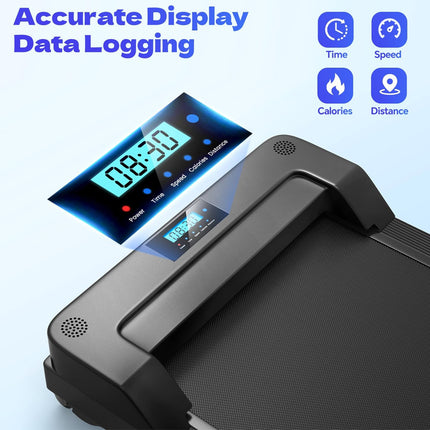 Digital display on a treadmill with data logging features on a light blue background