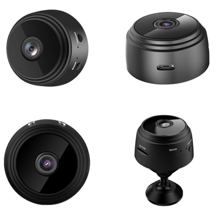 Four black security cameras of different designs on a white background