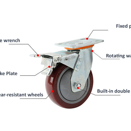 Detailed view of a caster wheel with labeled parts on a white background