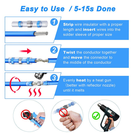 150pcs Solder Seal Sleeve Heat Shrink Butt Wire Connectors Terminals